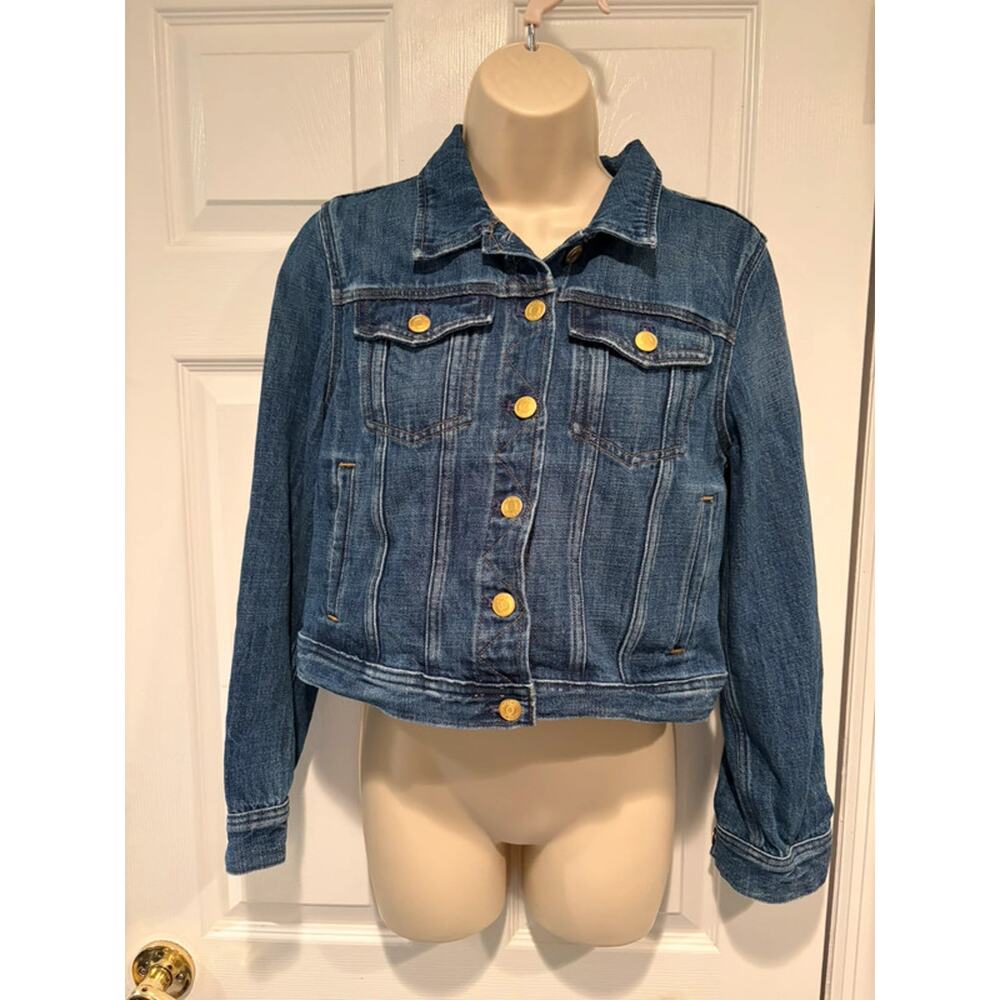 J.Crew Cropped Denim Trucker Jacket Women S Blue BY013 Re-Imagined Jean Jacket